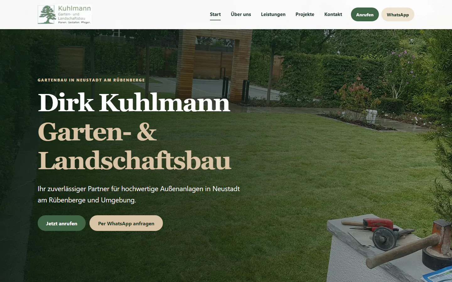 Aktuelle Desktopansicht der Website von Dirk Kuhlmann Garten- und Landschaftsbau